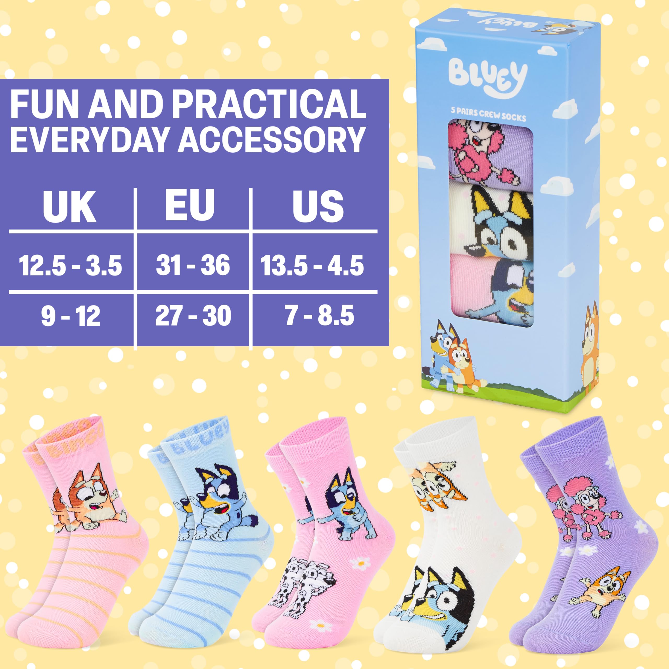 Get Trend Bluey Chaussette Fille, Hiver Chaud Pack de 5, Pastel Chaussettes Fantaisies, Douce Tricot, Cosy Idee Cadeau