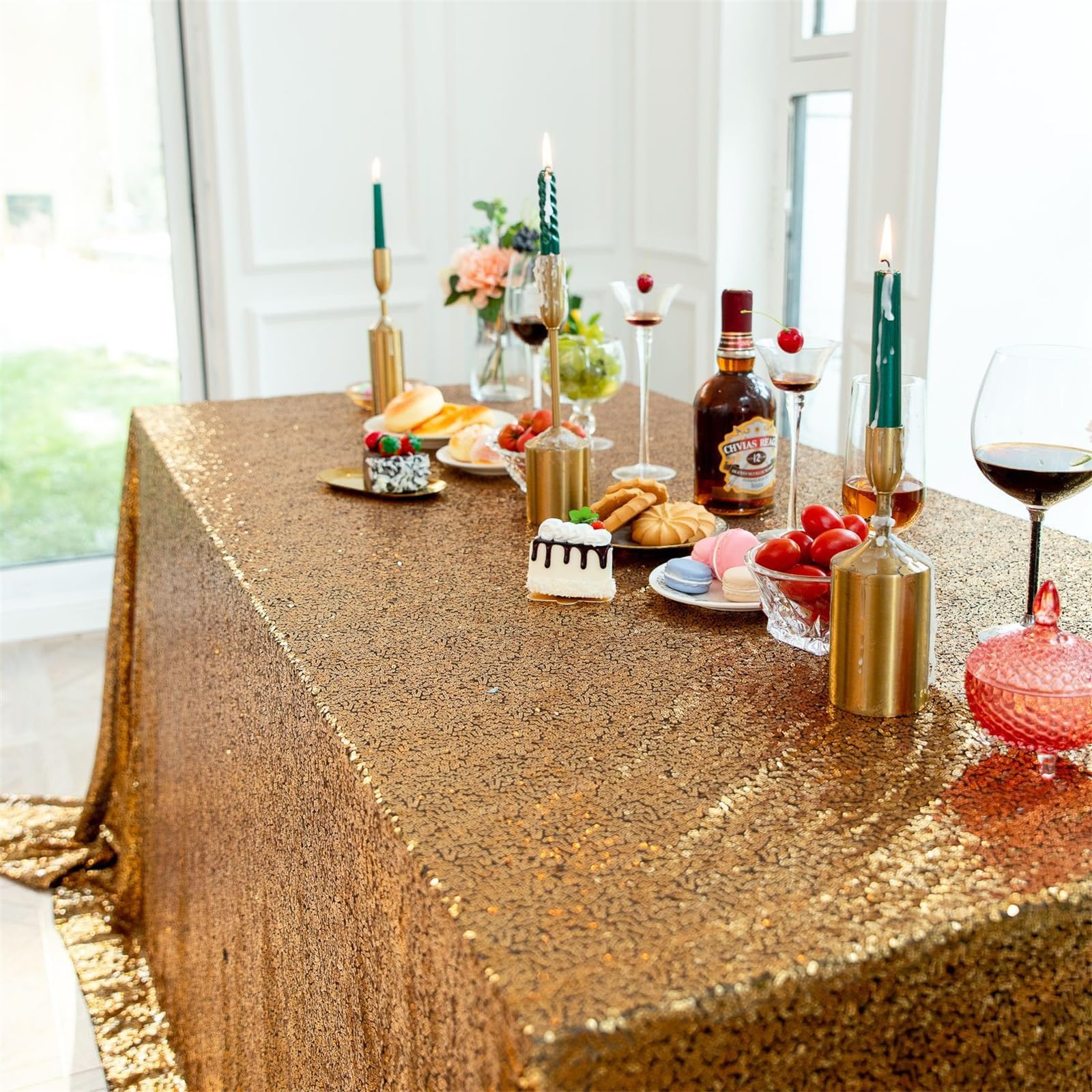 Highdi Tovaglia Rettangolare di Paillettes, Tovaglia Elegante in Tessuto Paillettes Lavabile per Matrimonio Compleanno Festa Banchetto Hotel (10Rosso,153 * 300cm)