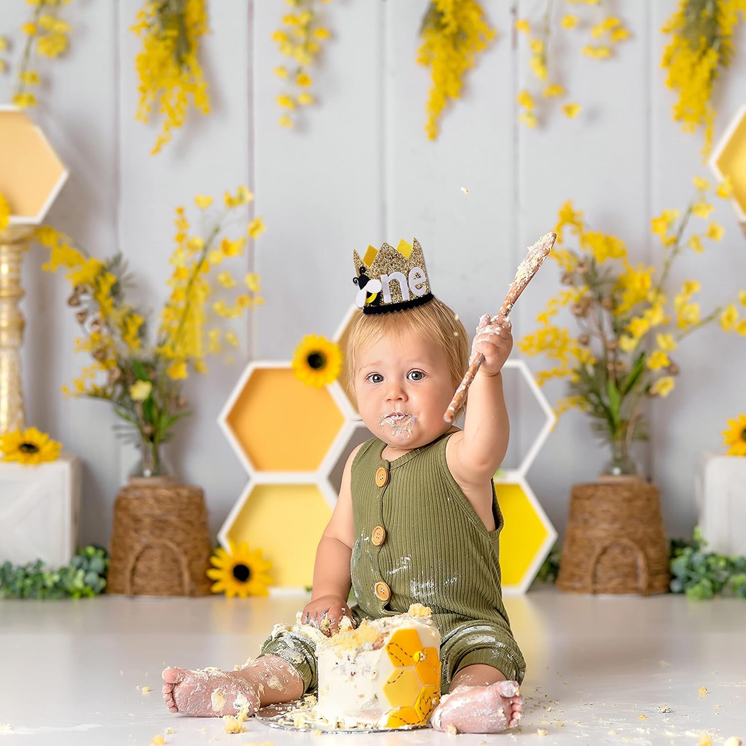 TUTOTU Bee 1st Birthday Crown - Sweet Daisy Crown for Birthday Party Decorations