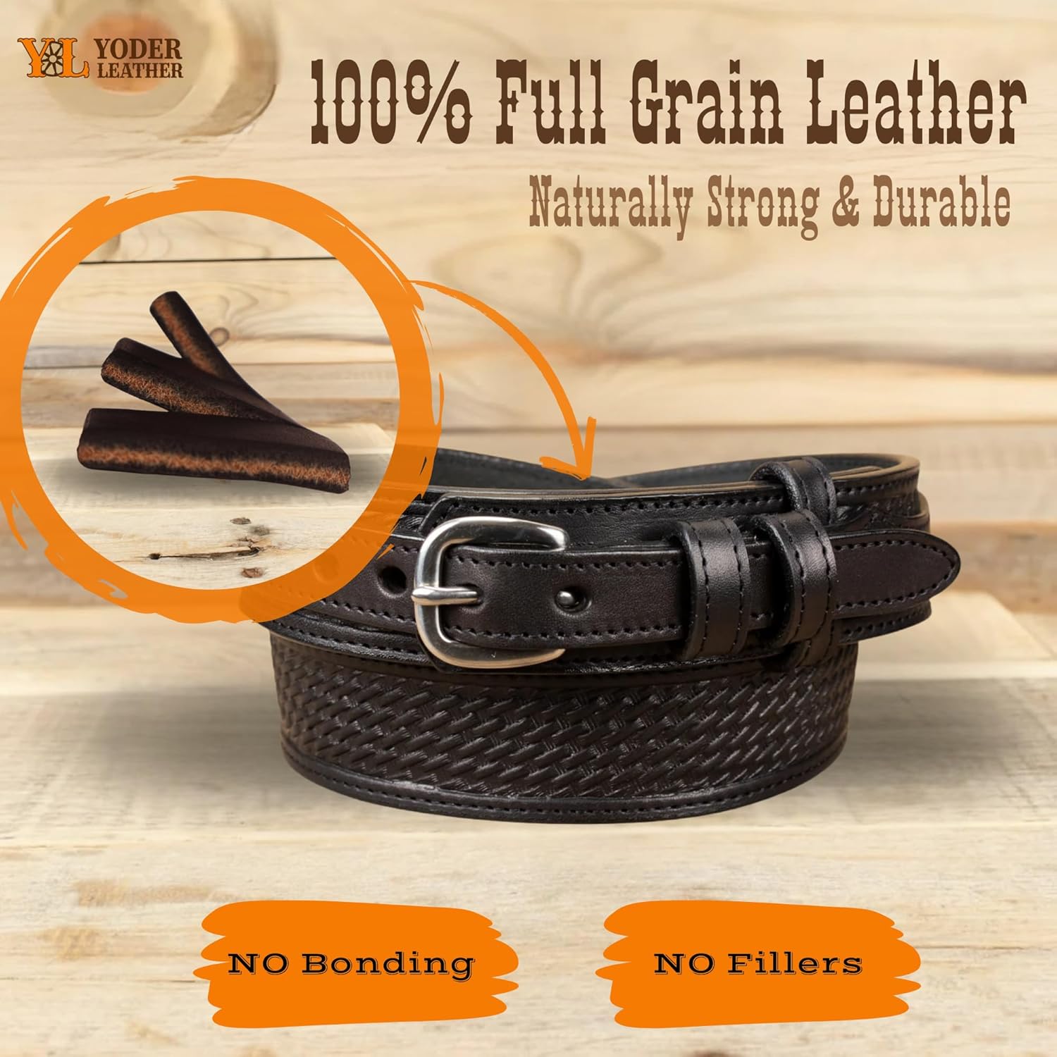 Yoder Leather Company Men's English Bridle Basketweave Ranger Belt - Image 4