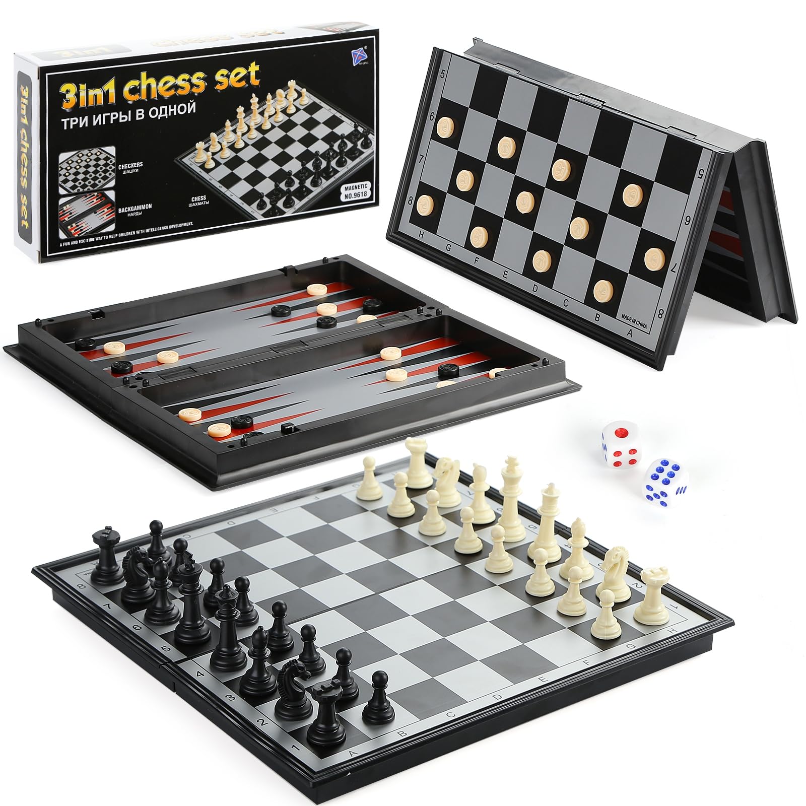 Photo 1 of AMOR PRESENT 3 in 1 Magnetic Travel Chess Set, Travel Chess Set with Board Kids Chess Set Chess Magnetic Travel Set for Kids and Adults Gift Learning and Education Toy Gift