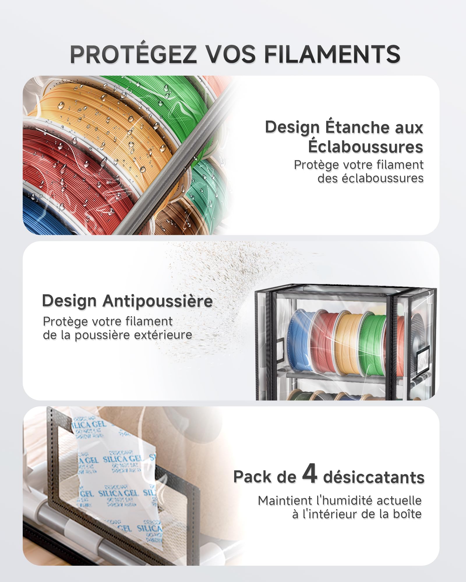 YOOPAI Boîte de rangement pour filament d'imprimante 3D avec déshydratants – Étagère de rangement en métal à 2 niveaux avec couvercle transformateur, peut contenir jusqu'à 10 rouleaux de filaments