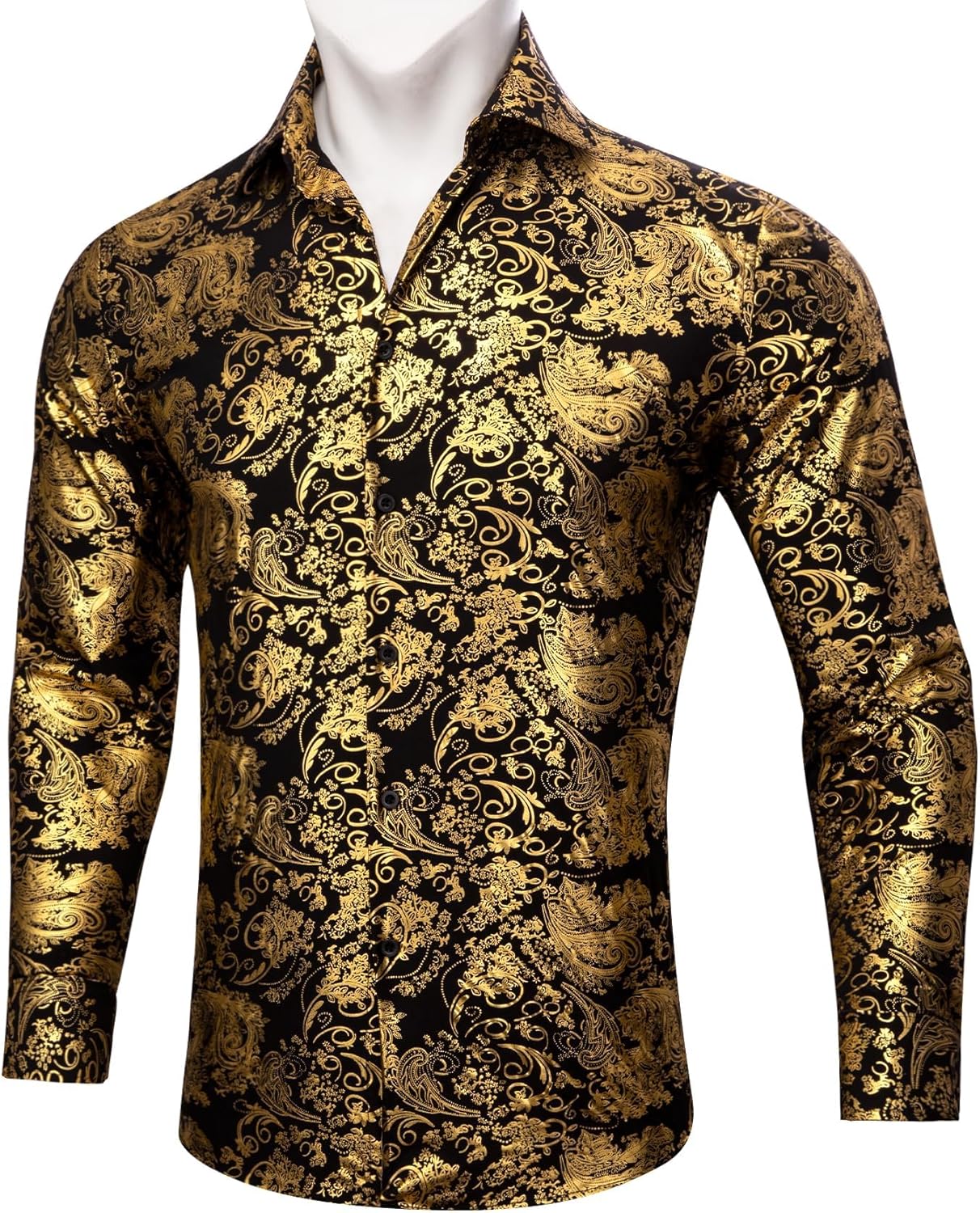 Barry.Wang Men's Disco Dress Shirt Long Sleeve Nightclub Mexico Paisley Floral Shirts Metallic Gothic Shiny Button Down Shirt - Image 4