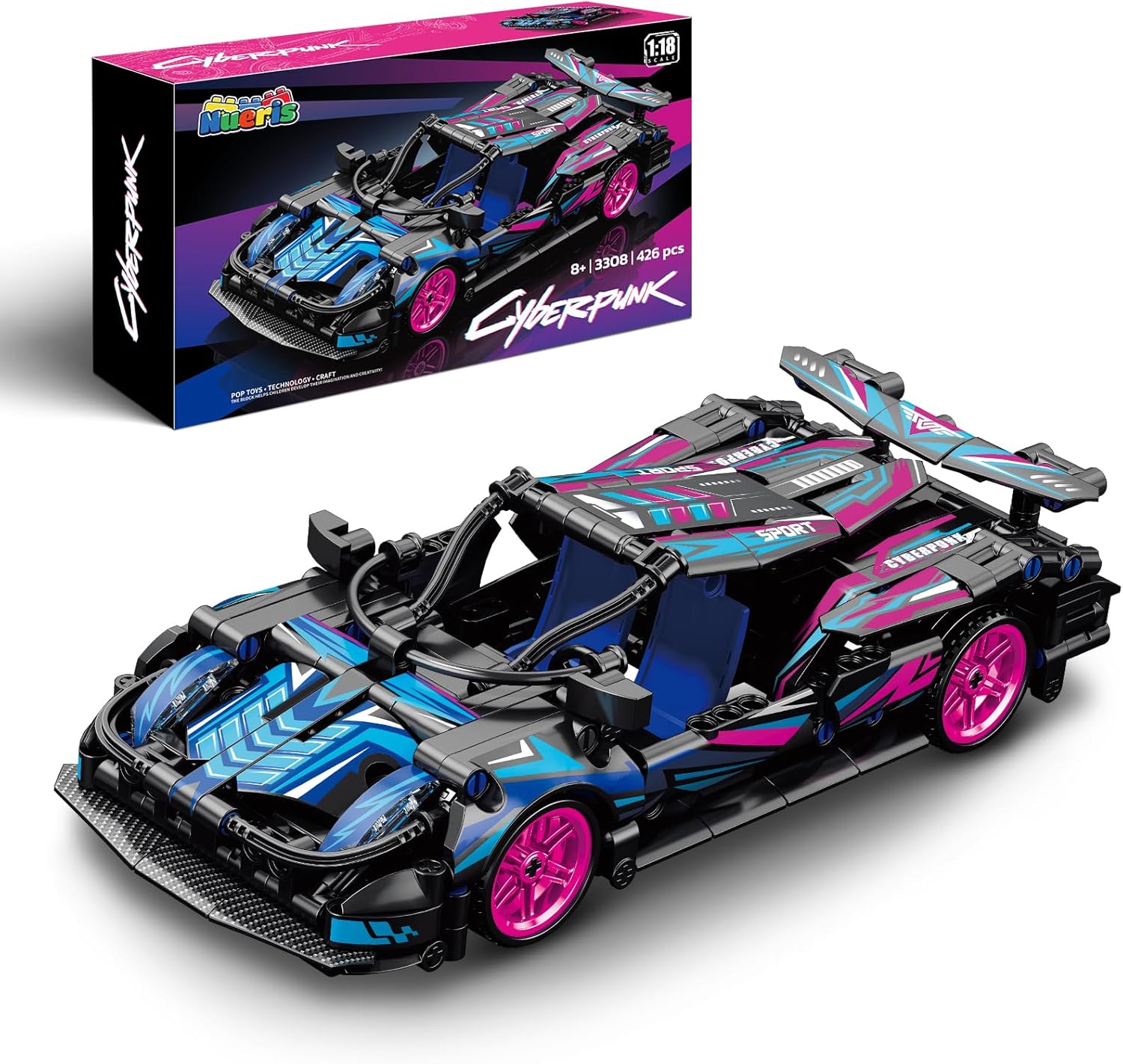 Nueris 1:18 Technic Super Sports Cars Model Sets - 426 PCS Red MOC Building Block Car Raceing Engineering Toys - Gift Idea for Adults Boys Girls for Play and Display Collection