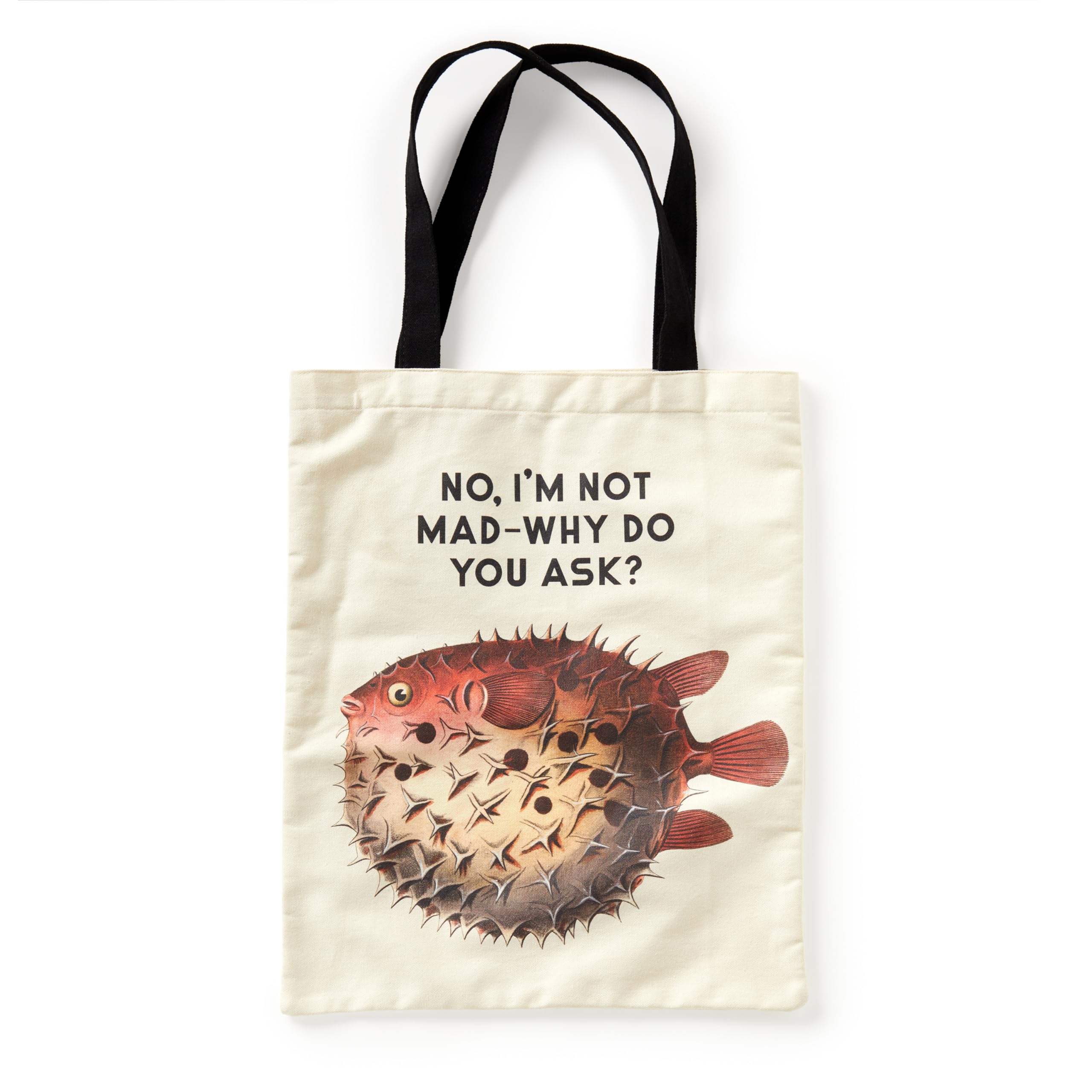 Mudpuppy Brass Monkey Judgy Fish Canvas Tote Bag - Environmentally Friendly Lightweight Reusable Shopping And Grocery Bag