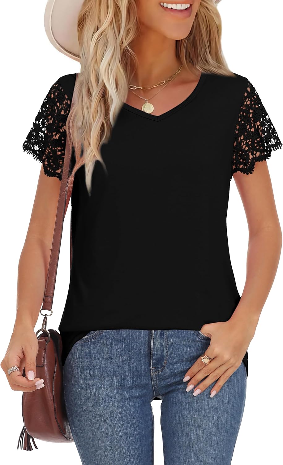 Desol Womens Summer Lace Tops Trendy 2025 Short Sleeve Tshirts Shirts Business Casual V Neck Blouses Summer Clothes - Image 4