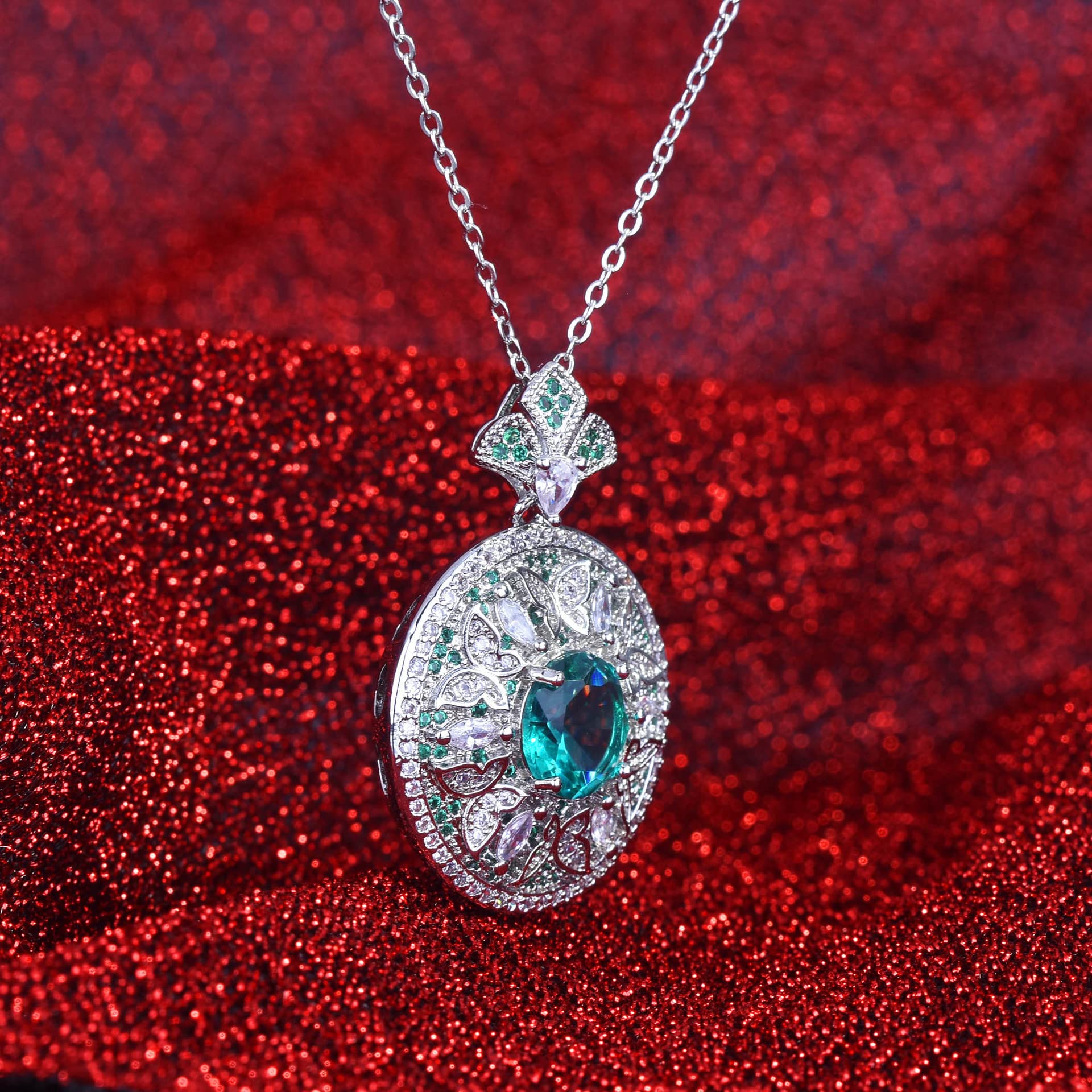 Super Fairy Green Zircon Pendant Imitation Jade Necklace hit Color Mix and Match Temperament Pendant Female Luxury All-Match Engagement Wedding Zircon Necklace CZC460 (Pendant [Without Chain])