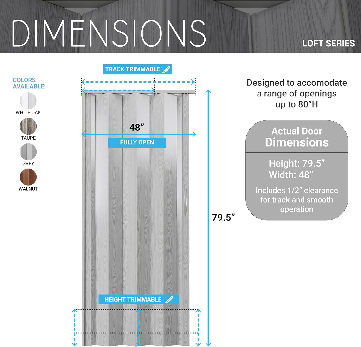 48" W Premium Foldable Accordion Doors, Double Walled Heavy Duty Folding Doors for Interior, Privacy Room Divider, Walnut