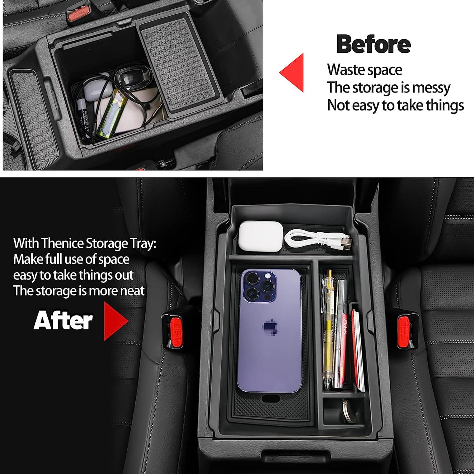 2 Sottobicchieri Auto Console Centrale In PVC – 7 Cm, Antiscivolo A Nido D'Ape, Rosso E Nero