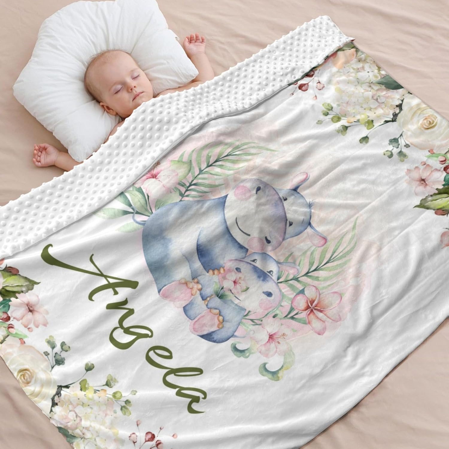 Custom Baby Blanket with Name for Boys and Girls, Soft Minky Infant Receiving Blanket with Dotted Backing Double Layer, Newborn Toddler Bed Blanket with Antler Arrow Printed 40 x 50 Inch