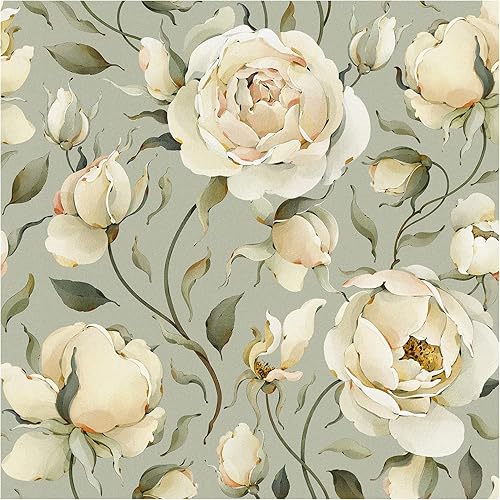 HAOKHOME 93242-2 - Papel tapiz autoadhesivo con diseño floral de rosas vintage para despegar y pegar, diseño de peonías extraíbles, color