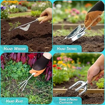 Garden Tool Set, 10 PCS Gardening Essentials, Stainless Steel Garden Hand Tools with Tote Bag, Well-Designed Gardening Supplies Kit Gifts for Women Men Gardeners