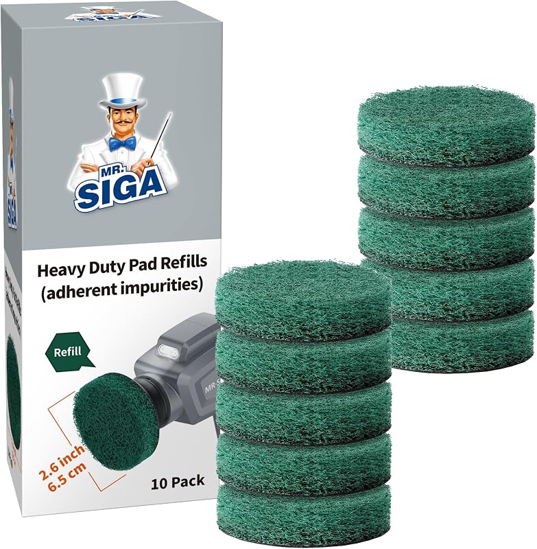 MR.SIGA Heavy Duty Pad Refills for Electric Spin Scrubber | Tackles stubborn stains, grime, and buildup on various surfaces