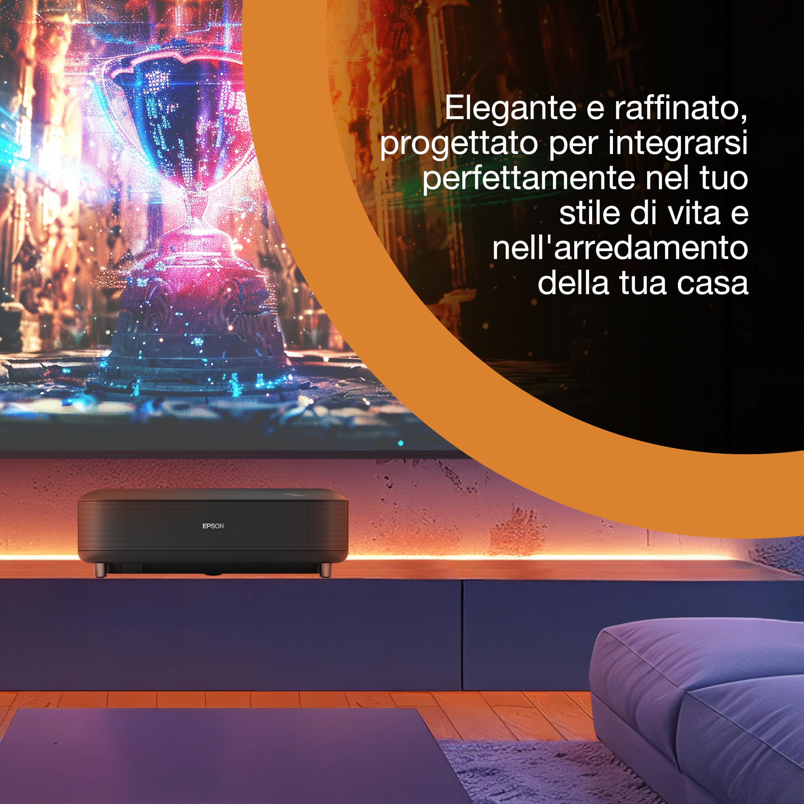 Epson Lifestudio Grand EH-LS670B | Videoproiettore TV laser ottica ultra-corta | Home Cinema 4K PRO‐UHD | 3.600 lumen | Imaging IA | Sound by BOSE | Google TV | Display 120” | Garanzia 5 anni | Nero