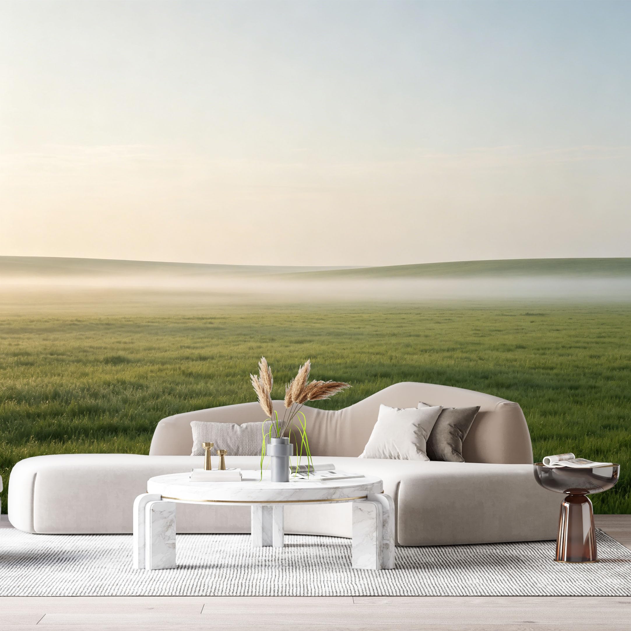 Custom Size Wall Murals Misty Meadow Landscape Minimalist Sunrise Horizon SelfAdhesive Wall Fabric Removable Large Wallpaper for Photo Living Room