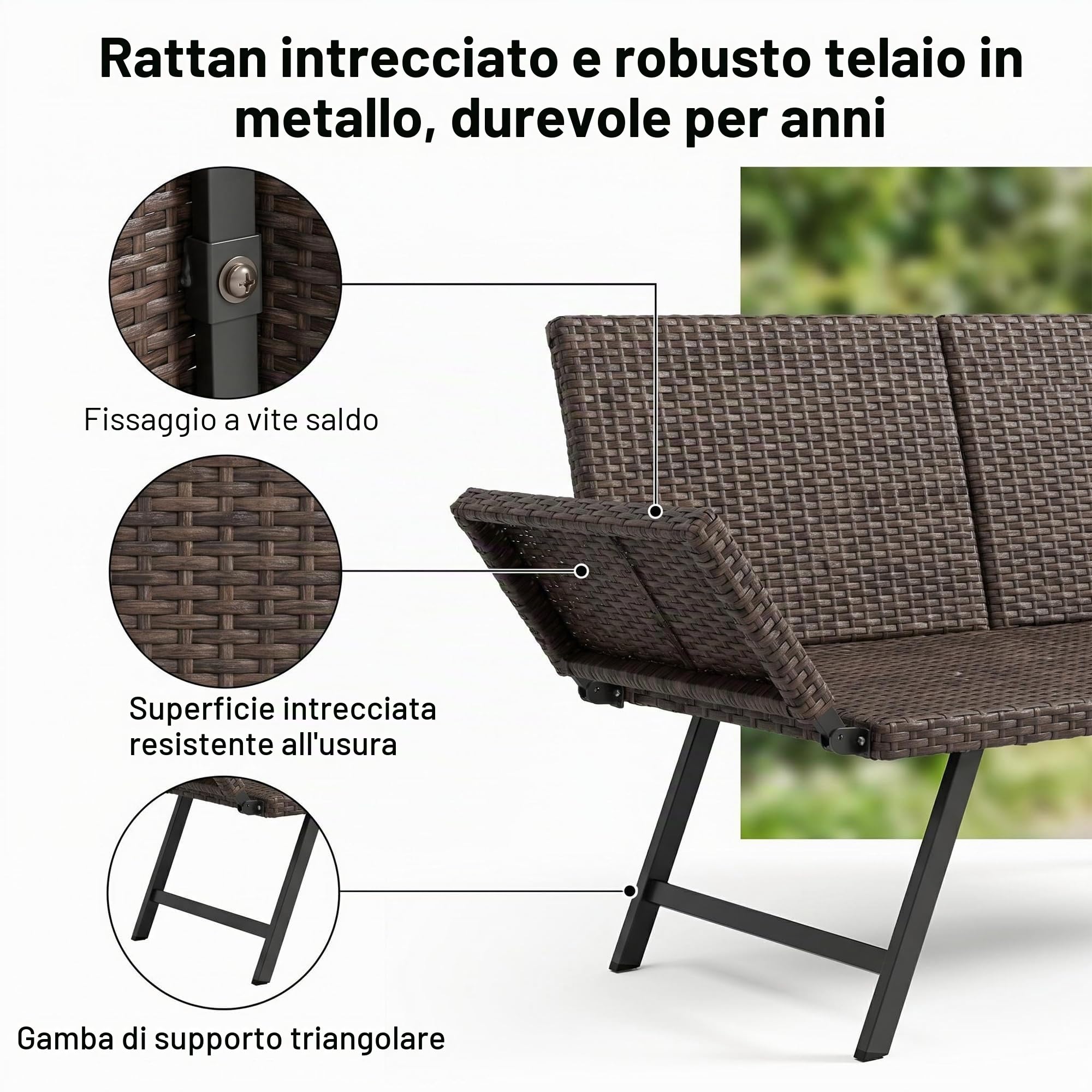 Fiutazge Divano Esterno in Polyrattan con Braccioli Regolabili,Divano Letto Convertibile 2 Posti con Cuscini Morbidi,Panchina da Esterno per Giardino, Balcone, Terrazzo e Portico-Grigio