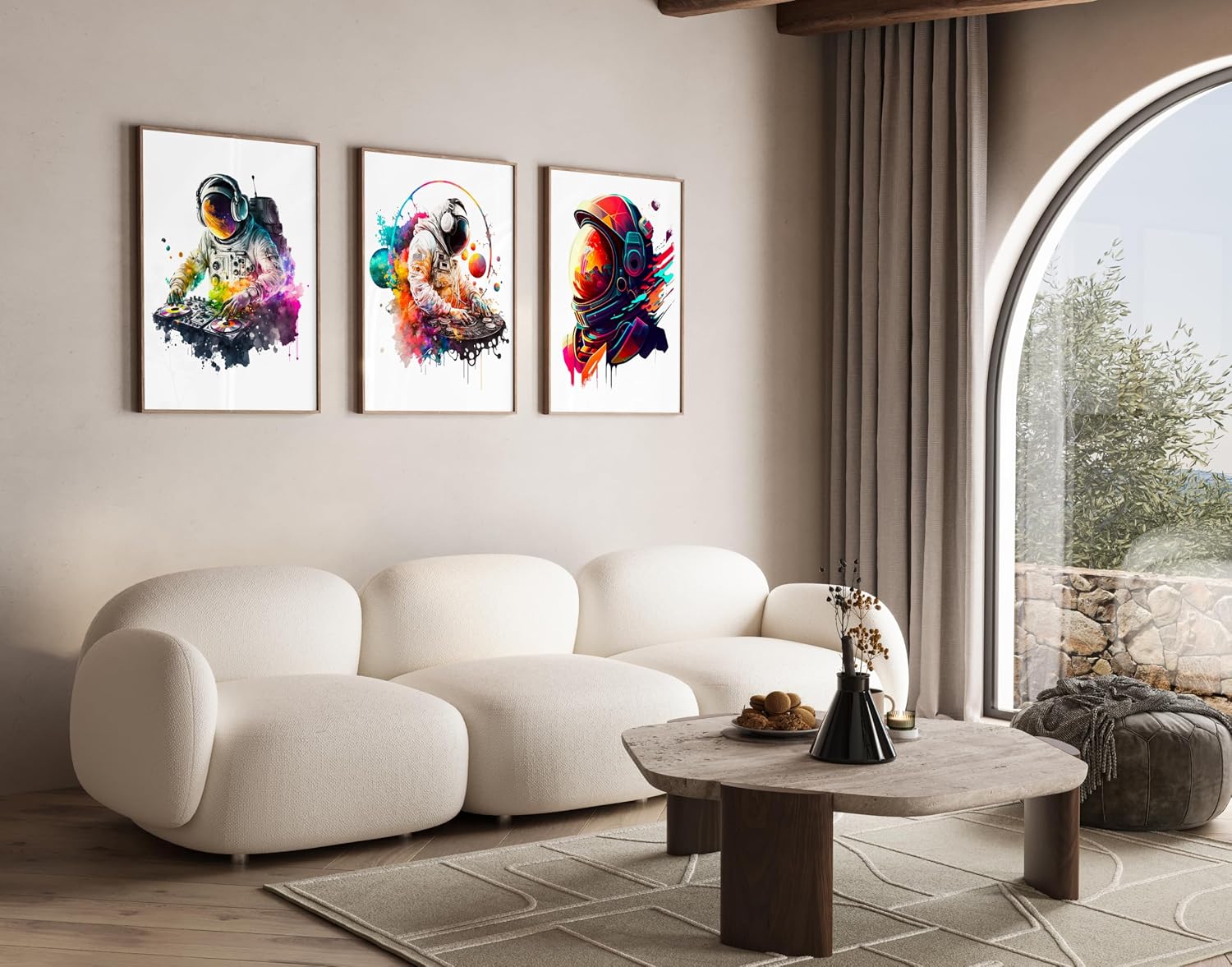 Poster Master 3-Piece Astronaut DJ Print - Space & NASA Poster - Music Art - Watercolor Illustration Design - Gift for Girls & Boys - Decor for Nursery or Kid's Room - x10 UNFRAMED Wall Art