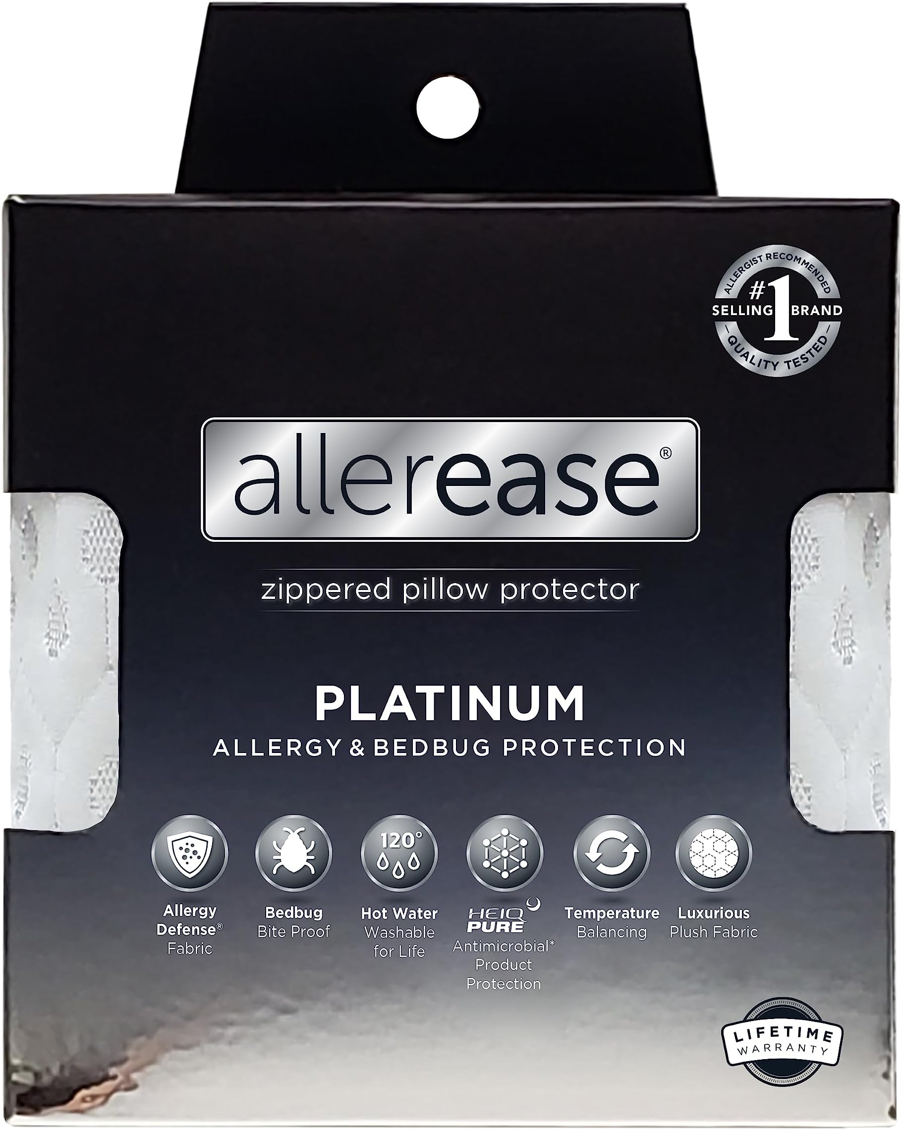 AllerEase Platinum Allergy Defense Particles Proof Temperatur Balancing Luxurious Plush Fabric Machine Washable Durable Zippered Pillow Protector, King Size, White