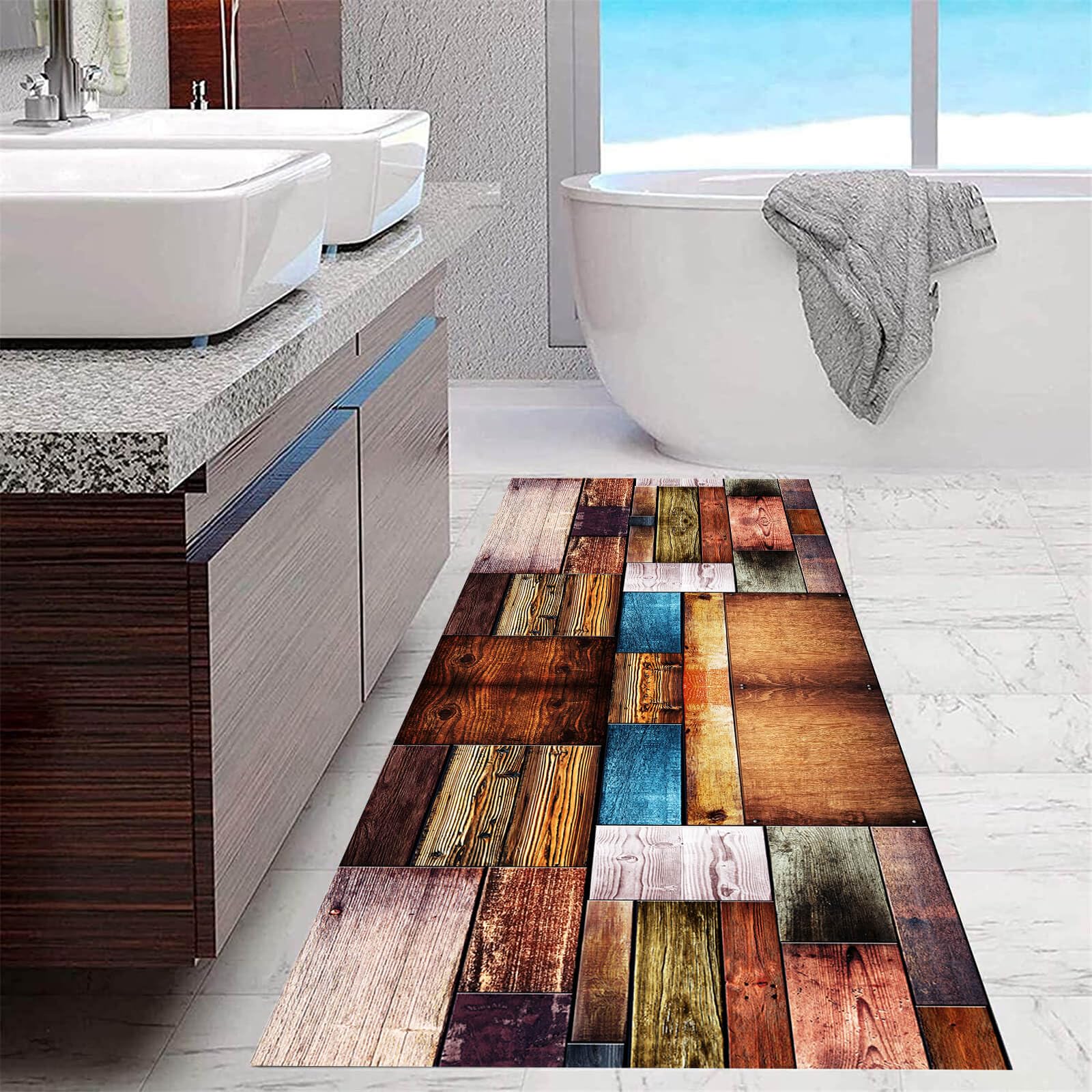 Tapis Cuisine Devant Evier 70X180CM Tapis De Couloir Lavable Antiderapant Long Absorbant Moderne Motifs Géométriques Tapis De Salon Chambre Rétro Brun Rectangle