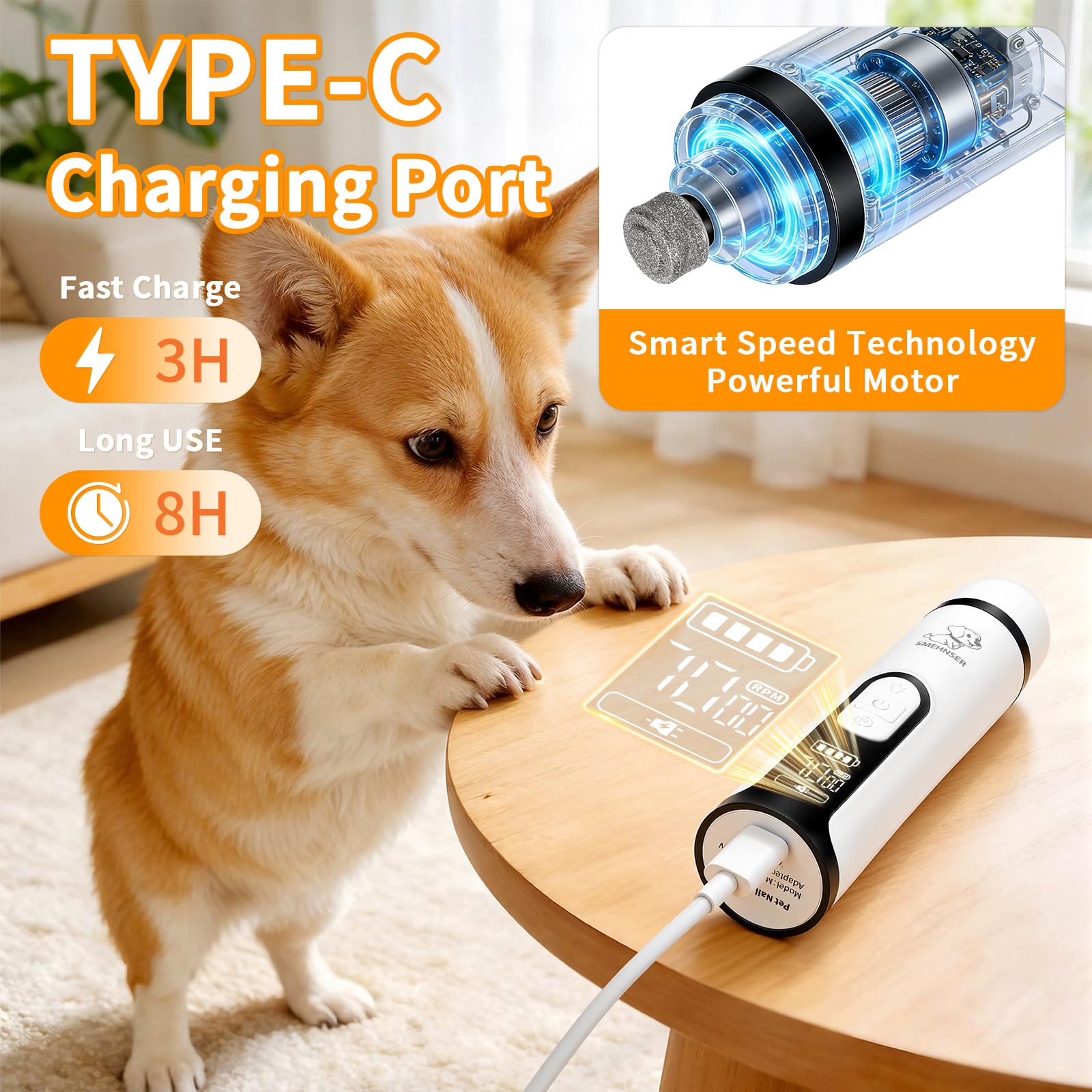 Upgraded Dog Nail Grinder Quiet 3 Adjustable Speed Cordless Silent Nail Grinder Pet Nail Trimmer with LED Light Pet Silent Painless Paw Grooming Supplies for Small/Medium/Large Dogs & Cats - image 7
