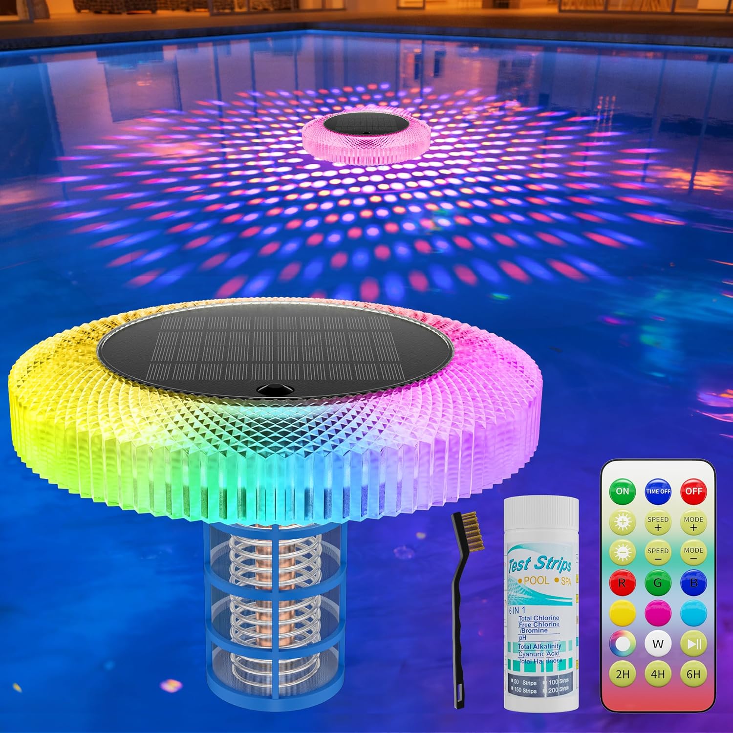 Solar Pool Ionizer Floating Lights: Copper Ionizer with LED Solar Powered Outdoor Waterproof Lighting RGB Color Changing Light with Remote Control for Above Ground Inground Swimming Pool Party Spa