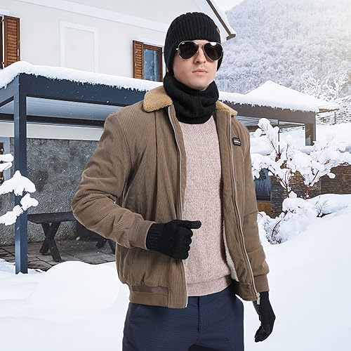 Miniatura 6 de Honnesserry Gorro de invierno para hombre, bufanda con guantes para pantalla táctil, calentador de cuello, bufanda y guantes con forro polar
