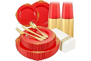 Morejoy 175PCS the Gold Standard Red and Gold Plates