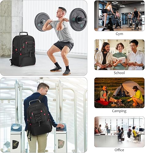 Miniatura 6 de YAMTION Mochila para laptop de 18.4 pulgadas con compartimento para zapatos para gimnasio, campamento, bolsa de viaje grande, mochila escolar para