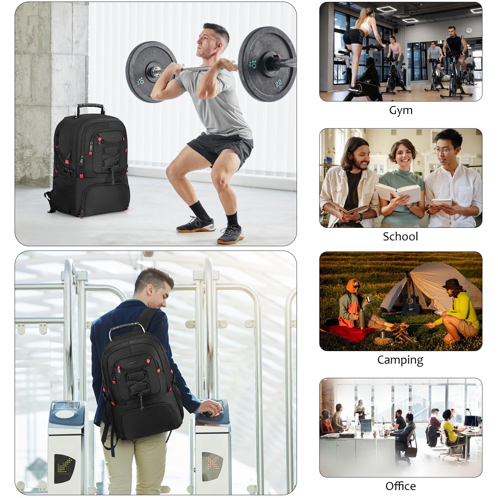 YAMTION Zaino da uomo per computer portatile da 18,4 pollici con scomparto per scarpe per palestra e campeggio, grande borsa da viaggio, zaino scolastico per ragazzi e università