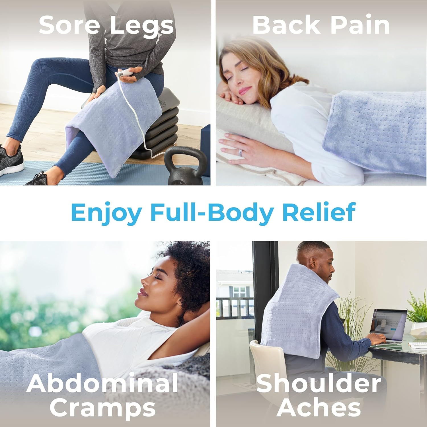 Pure Enrichment PureRelief Ultra-Wide Microplush Heating Pad - 20” x 24” XXL Size & 6 Heat Settings for Temporary Neck, Shoulder & Back Pain Relief - Moist Heat Option & Machine Washable (Periwinkle)