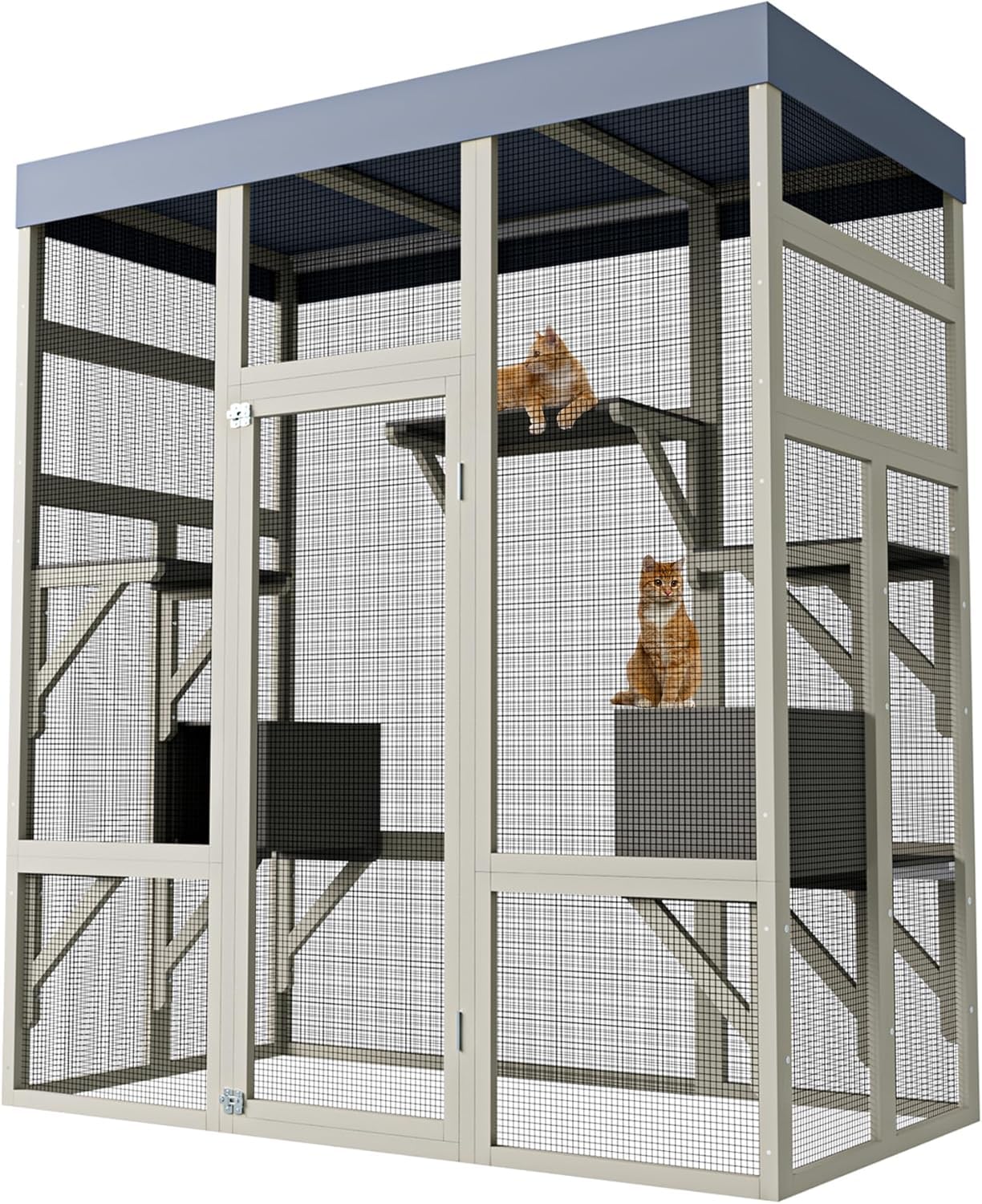 GarveeTech 70" Large Outdoor Catio Cat Enclosure - cat doors steps nets and pens | Mubboo