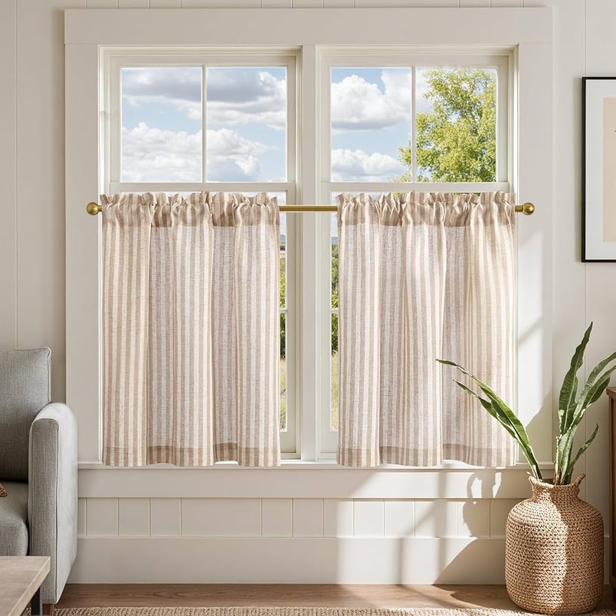 ◆カーテンセット◆W89cm×H198cm◆ブラウン系◆D-2508KA8◆ Amazon.com: jinchan Striped Linen Kitchen Curtains 24 Inch
