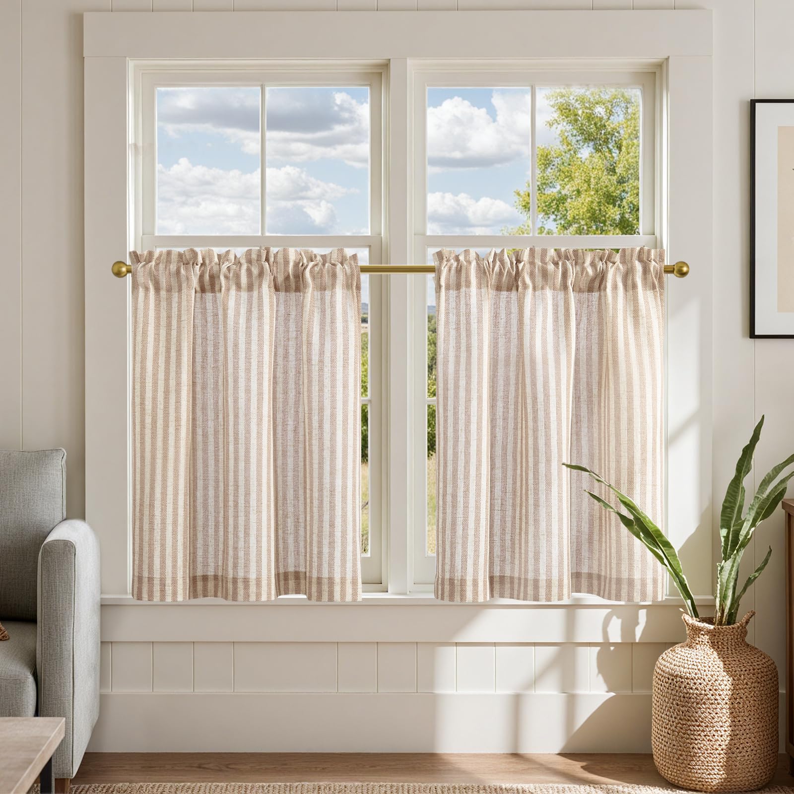 カーテン Koo Amazon.com: jinchan Striped Linen Kitchen Curtains Ticking