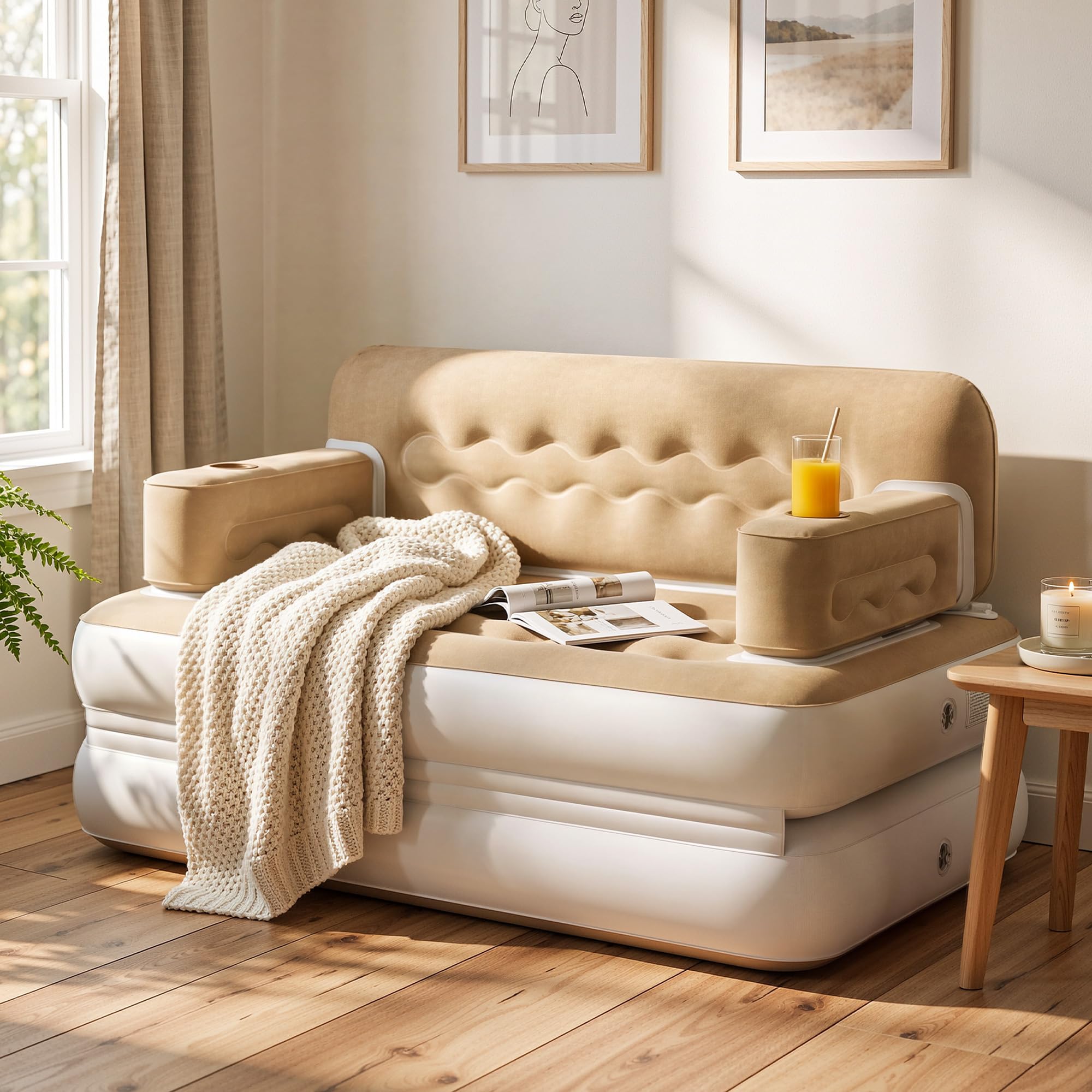 Photo 1 of YITAHOME Queen Size Air Sofa Bed Mattress with Headboard and Pump, Blow Up Couch Inflatable Bed for Home Living Room, 79" x 60" x 25" (Expanded Size, Brown)