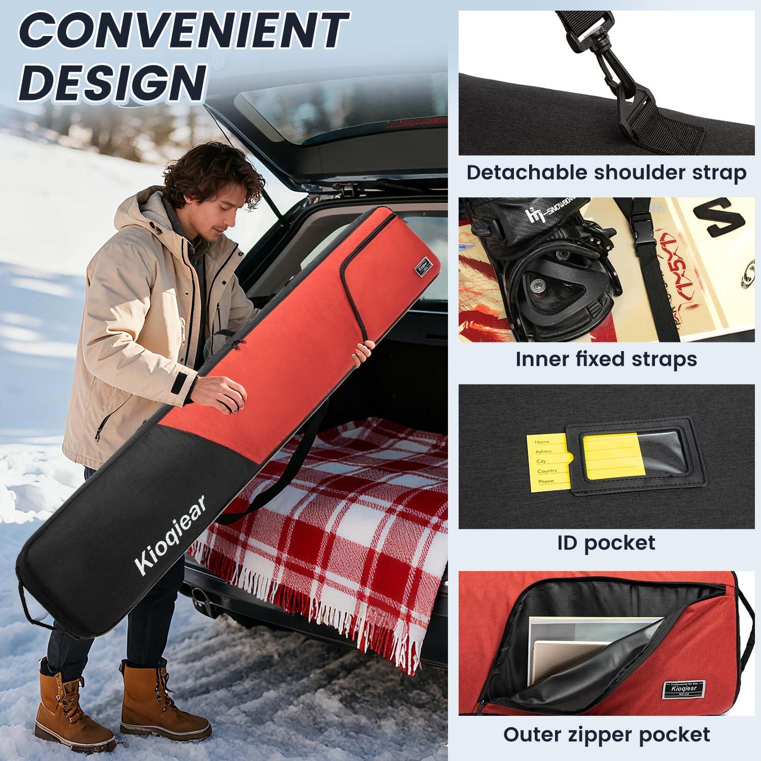 Combo acolchado para snowboard y botas, perfecto para snowboard de hasta 165 cm y botas de hasta la talla 13, incluye 1 bolsa acolchada de snowboard y 1 bolsa acolchada para botas. (rojo)