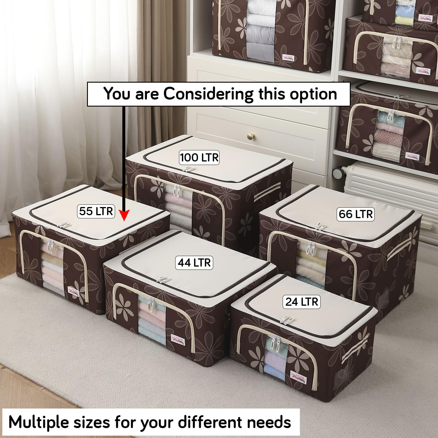 BlushBees Living Box - Storage Boxes for Clothes, Shirts (BROWN, 55 Ltr - Pack of 2) 1