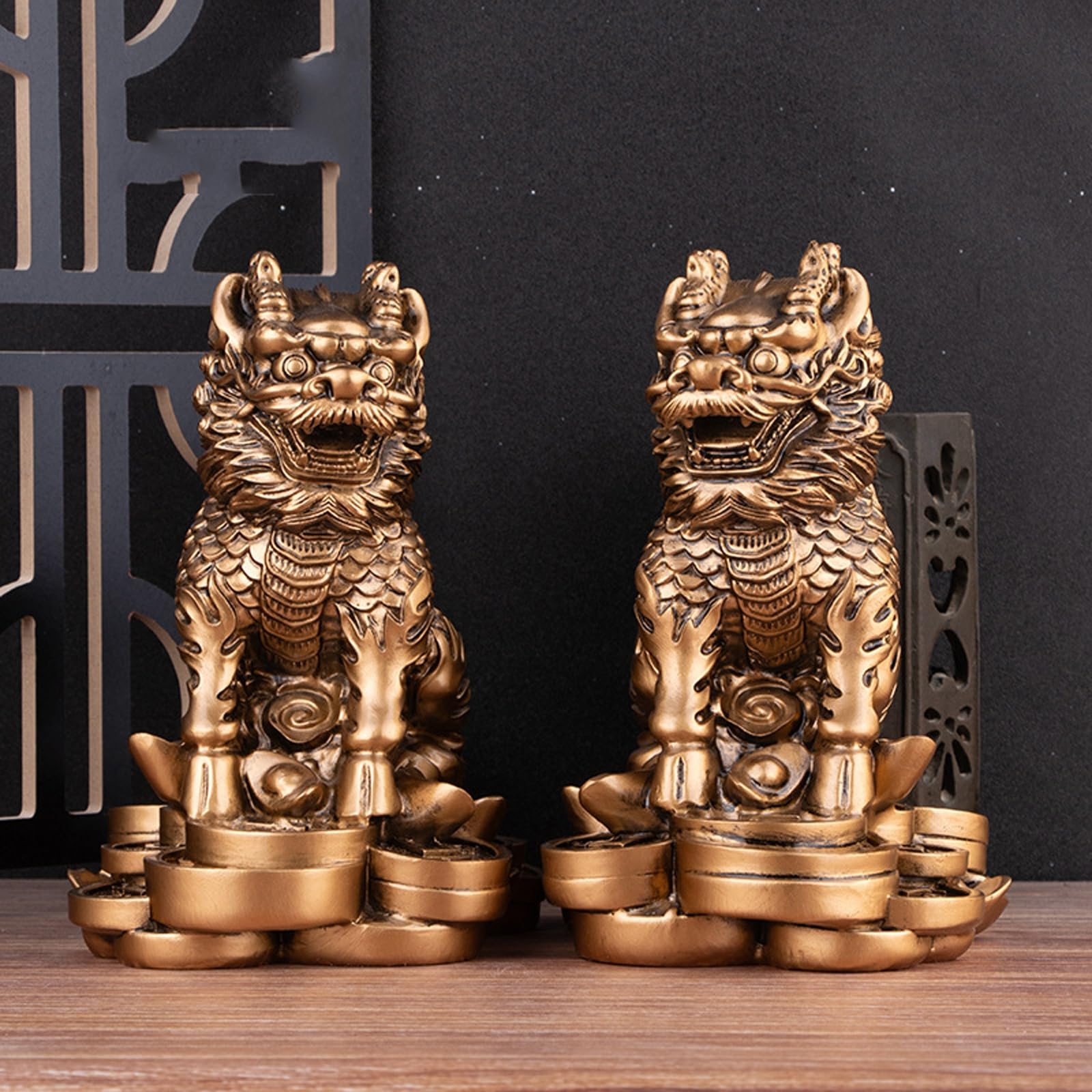 WXMYOZR Une Paire de Statues Feng Shui Chi-Lin/Kylin, Licorne Chinoise en Laiton Huit trigrammes Kirin Richesse prospérité Figurine Attirer la Richesse et la Bonne Chance,13CM