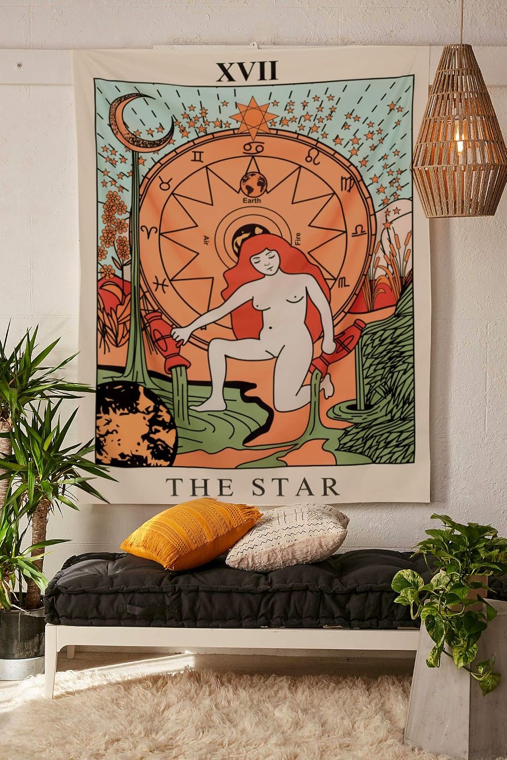 Simpkeely Tarot Tapestry, The Star Wall Hanging Tapestries Medieval Europe Divination Tapestry, Hippie Boho Wall Décor for Dorm Bedroom Living Room 59“x 51" – Star