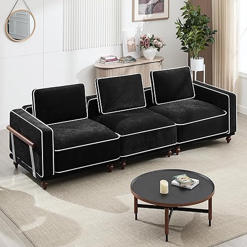 Miniatura 16 de Sofá modular en forma de L de 112 pulgadas con otomana móvil, sofá de nube de 3 plazas con 1 otomana para sala de estar, cómodos sofás de asiento