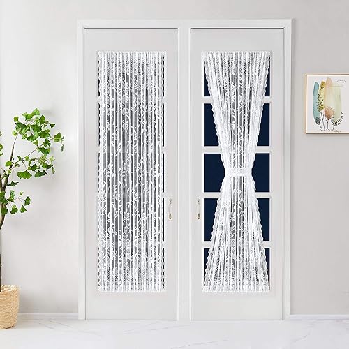 Warm Home Designs Par de 2 paneles de cortina de encaje de color blanco para puerta francesa miden 52 pulgadas de ancho por 72 pulgadas de largo.