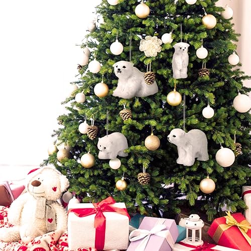 Miniatura 7 de Yinder 4 piezas Adorno de Navidad de Oso Polar Grande Oso Polar de Peluche Blanco con Bufanda Animales Colgantes de Oso Polar de Peluche Realistas