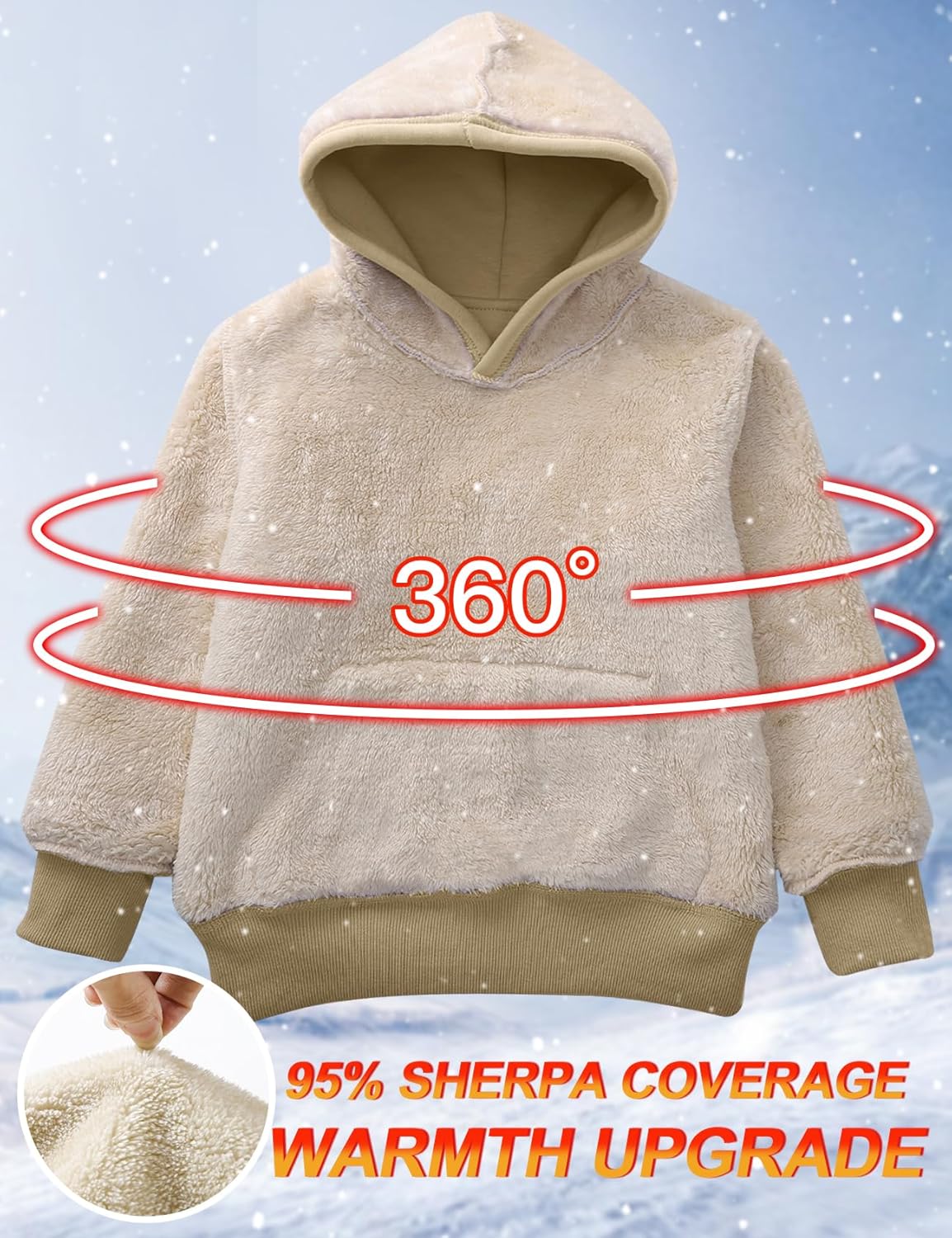 Flygo Unisex Boys Girls Fleece Lined Sherpa Hoodie Kids Warm Winter Hoodies Pullover Hooded Sweatshirt Sweater 4-13Y - Image 4