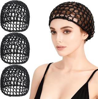 3 Pcs Crochet Hair Net Soft Mesh Hair Wrap Net Cap for Women Breathable Reusable Hairnet Cover Accessory (Black)