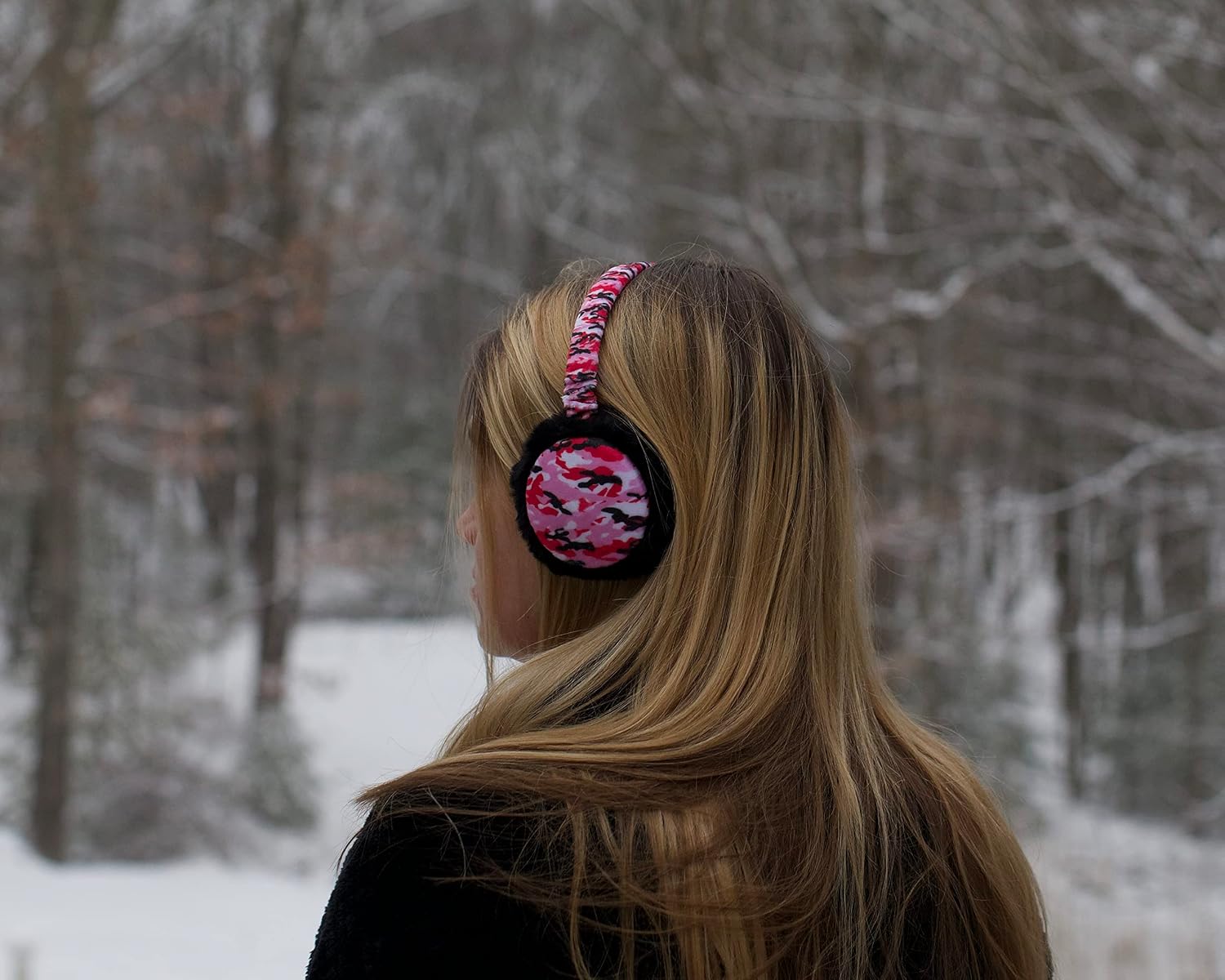 Popfizzy Camo Fluffy Ear Muffs for Men and Women, Fuzzy Adult Earmuffs, Adjustable Winter Ear Warmer Headband
