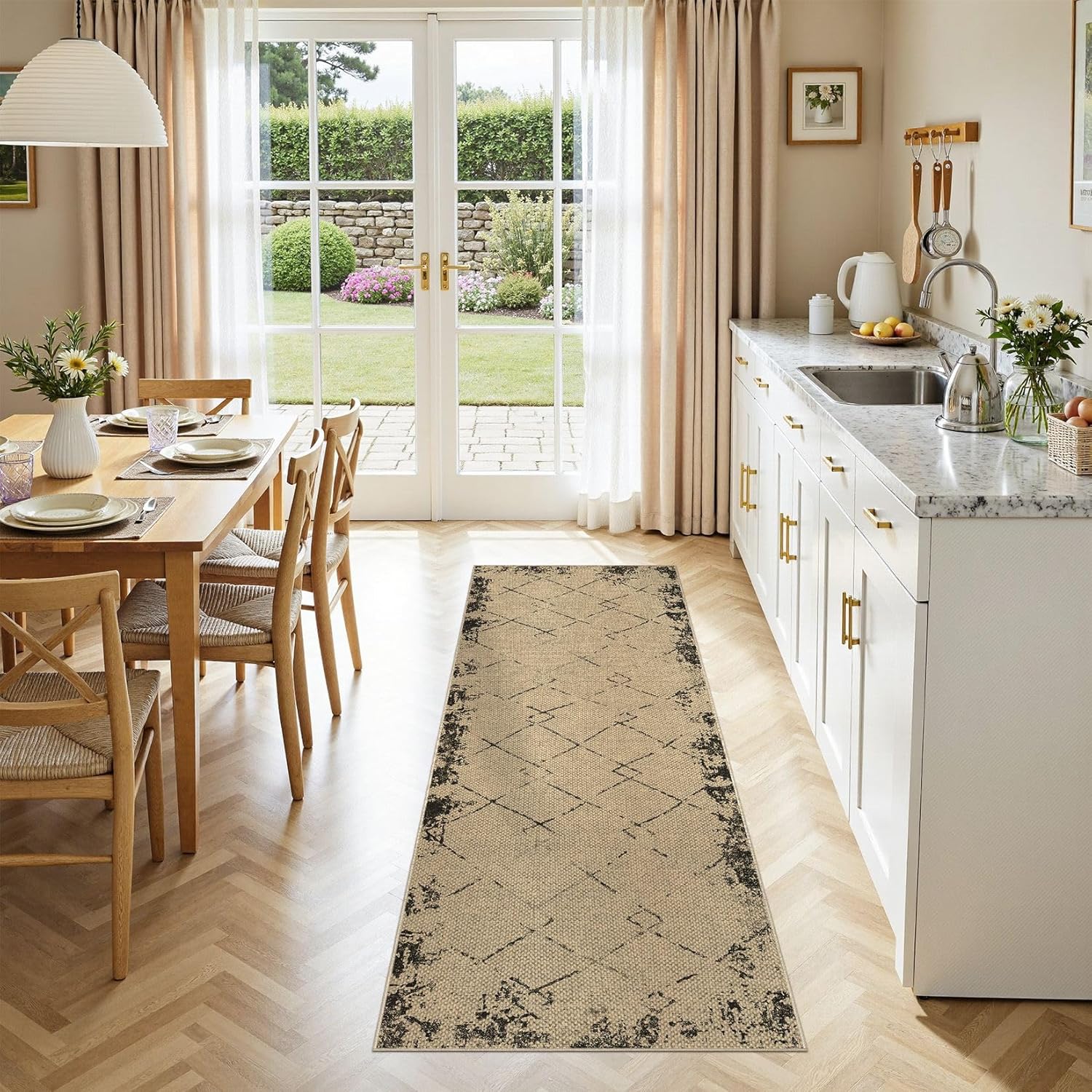 UERMEI 2x6 Kitchen Runner Rugs for Hallway, Washable Farmhouse Non Slip Outdoor Runners Rug for Bedroom Porch Laundry Bathroom Modern Brown