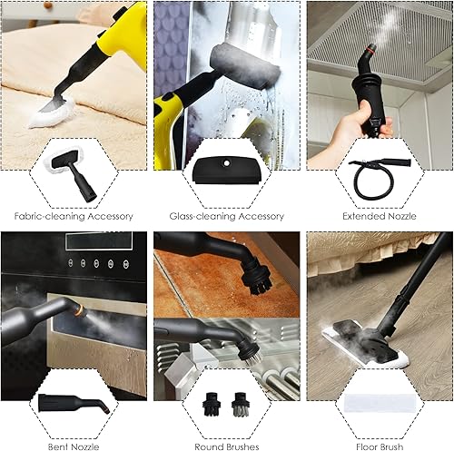 Miniatura 5 de COSTWAY Limpiador de vapor multiusos de mano con 17 piezas, 11.8 fl oz, fregona de vapor de gran capacidad, agua de llenado continuo, vaporizador