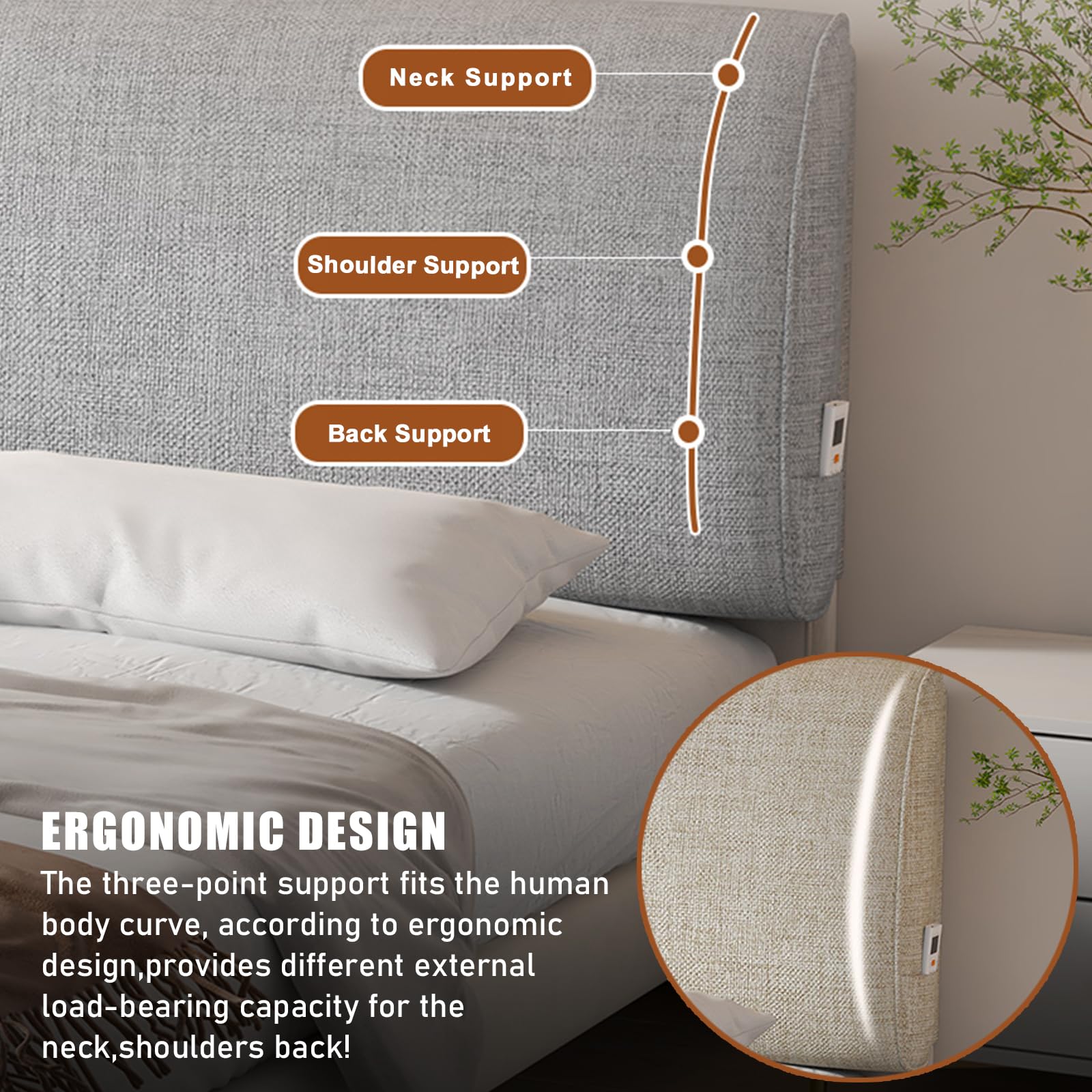 Copritestiera Letto Imbottito In Misto Cotone E Lino – Elastico, Antigraffio, Adatto A Testiere Da 3 A 35 Cm, Grigio Chiaro