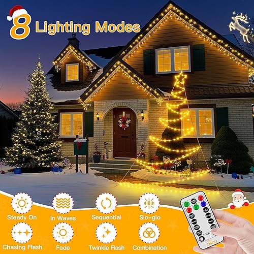 Miniatura 5 de Ollny Luces animadas para árbol de Navidad, 166 LED, IP67, impermeables, luces de Navidad para exteriores, con 3 temporizadores y 8 modos de