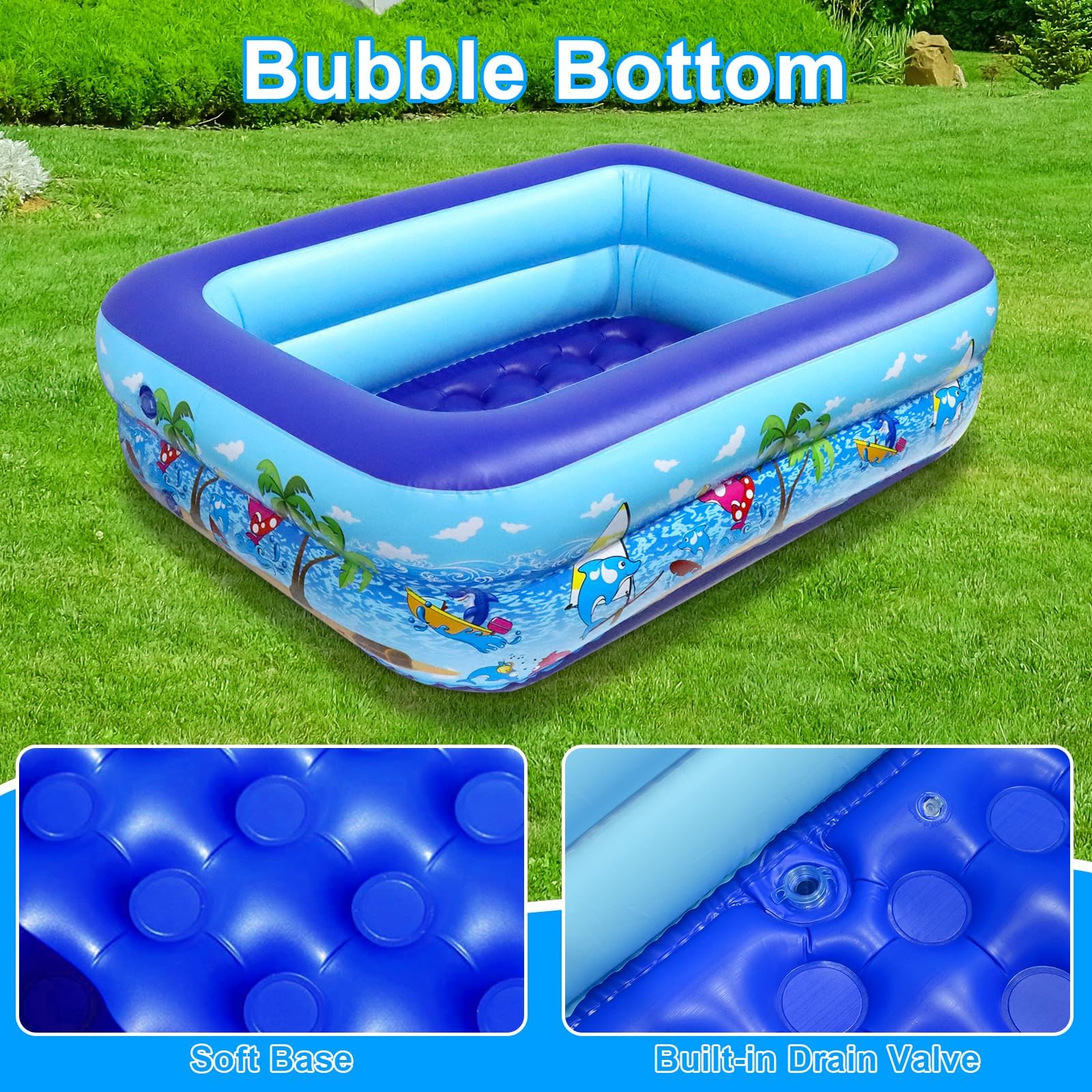 Piscina Inflable para Niños 110cm, PVC Reforzado, Piscina Familiar, Juegos Acuáticos al Aire Libre, Plegable y portátil, con 3 cámaras de Aire, para niños pequeños y Mascotas