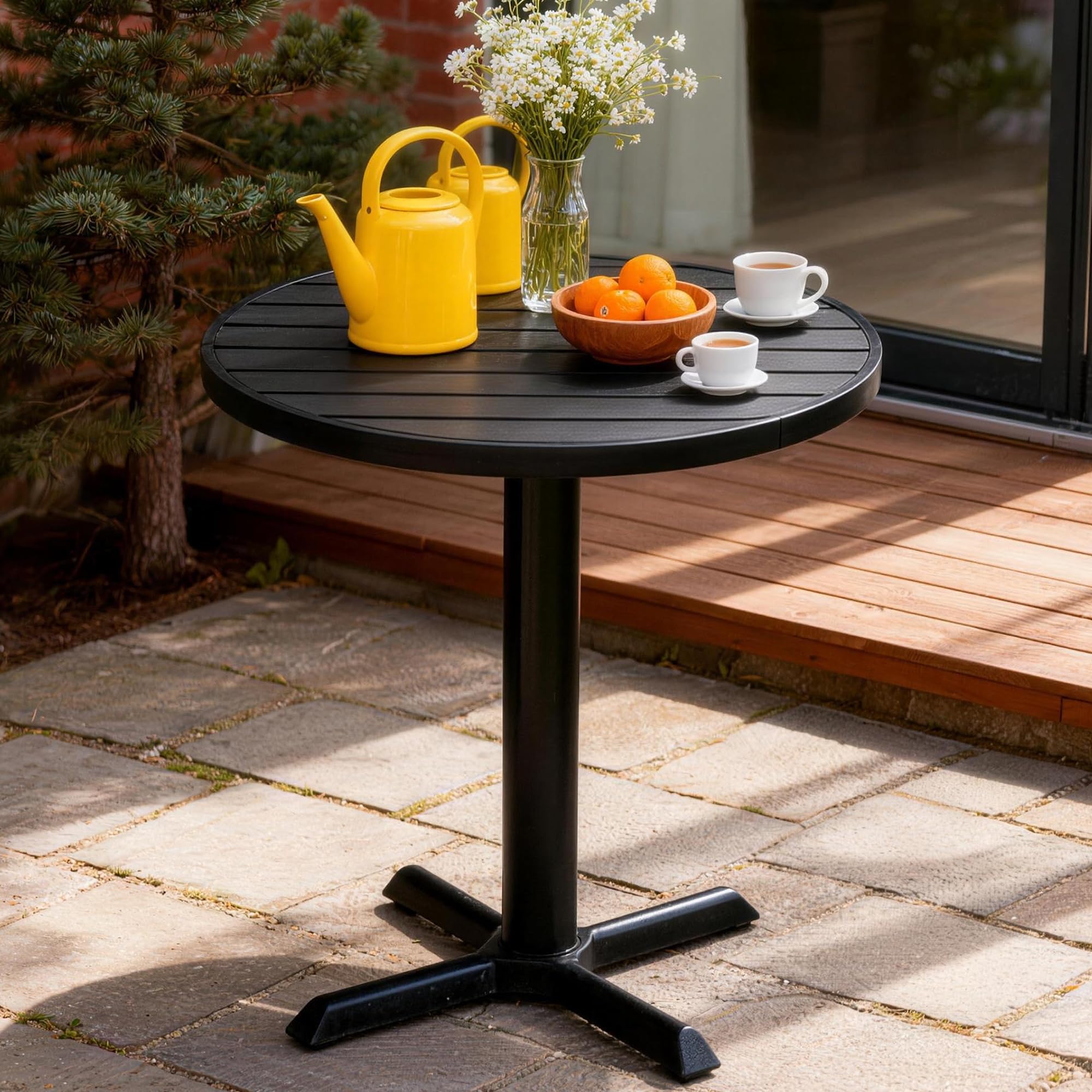 Mingone Gartentische und Gartenstühle, Metall- und WPC-Tische, Kunststoffstühle, für Gärten, Balkone, Terrassen und Innenhöfe, Schwarz